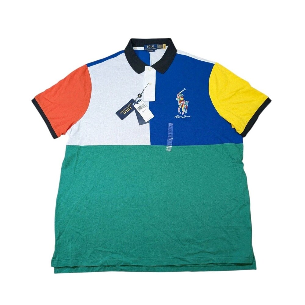 Polo Ralph Lauren Mens XXL Colorblock Big Pony Classic Fit Polo Shirt Green Blue